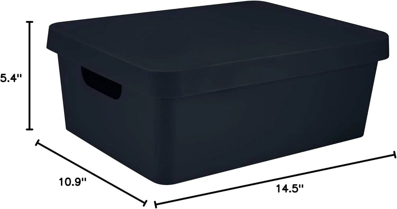 Simplify Medium Vinto Storage Box | Click Tight Lid | Stackable | Home Organization | Bathroom | Accessories | Toys | Closet | 2 Handles | Black