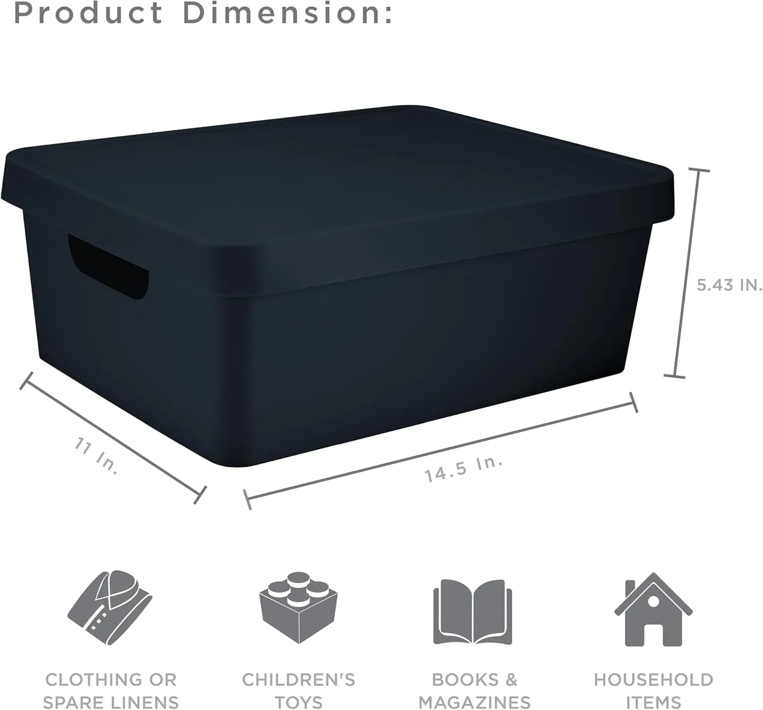 Simplify Medium Vinto Storage Box | Click Tight Lid | Stackable | Home Organization | Bathroom | Accessories | Toys | Closet | 2 Handles | Black