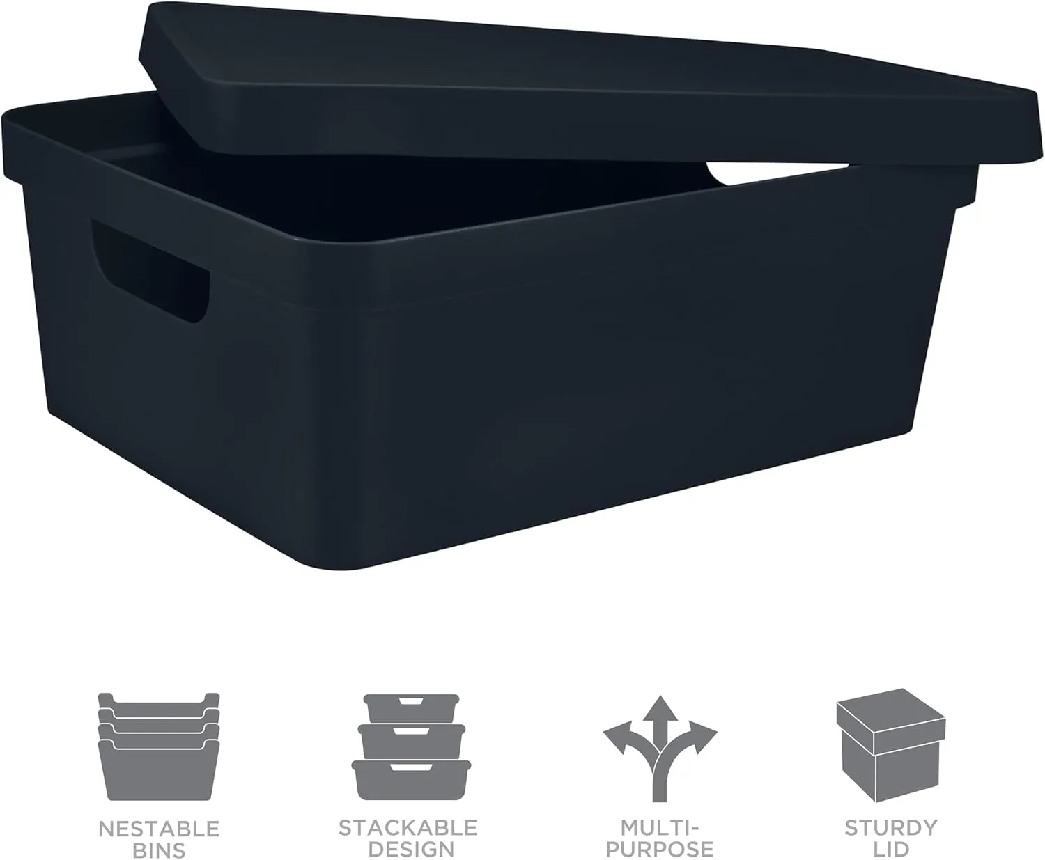 Simplify Medium Vinto Storage Box | Click Tight Lid | Stackable | Home Organization | Bathroom | Accessories | Toys | Closet | 2 Handles | Black