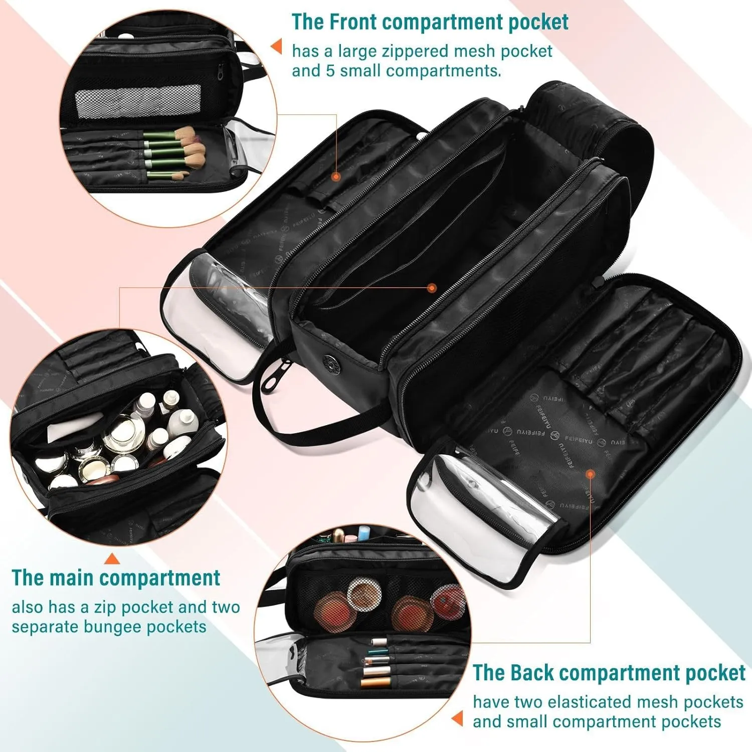Sinestour Black Custom Makeup Bag, Large Capacity Personalized Toiletry Bag Cosmetic Bag for Travel Shower Jewely Bag for Hotel Adults Necklace