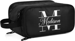 Sinestour Black Custom Makeup Bag, Large Capacity Personalized Toiletry Bag Cosmetic Bag for Travel Shower Jewely Bag for Hotel Adults Necklace