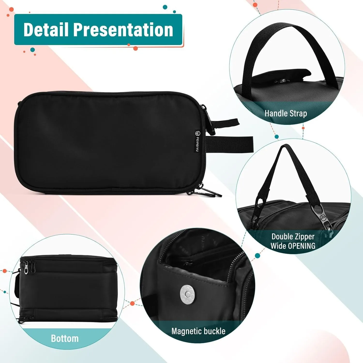 Sinestour Black Custom Makeup Bag, Large Capacity Personalized Toiletry Bag Cosmetic Bag for Travel Shower Jewely Bag for Hotel Adults Necklace