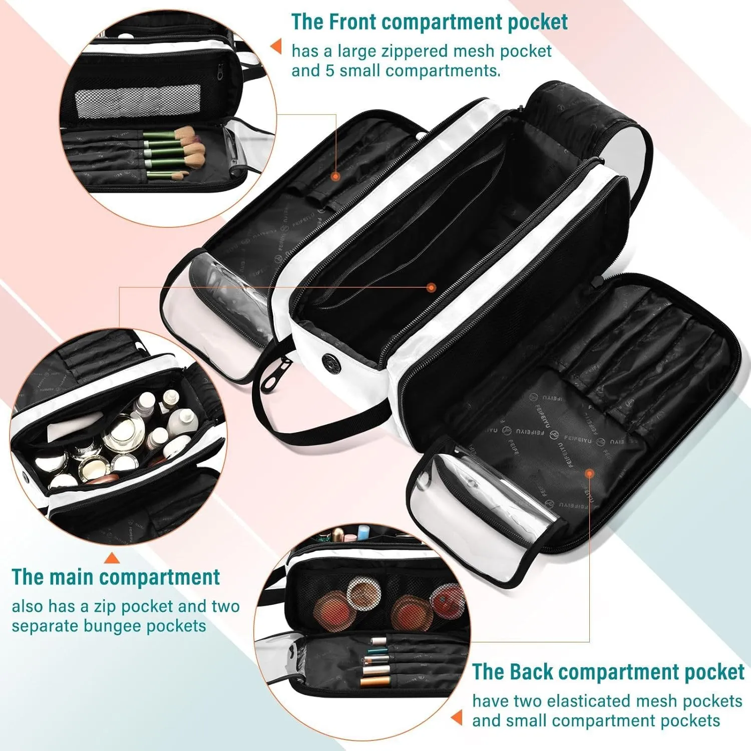 Sinestour White Custom Makeup Bag, Large Capacity Personalized Toiletry Bag Cosmetic Bag for Travel Shower Shaving Bag for Cosmetics Hotel Women
