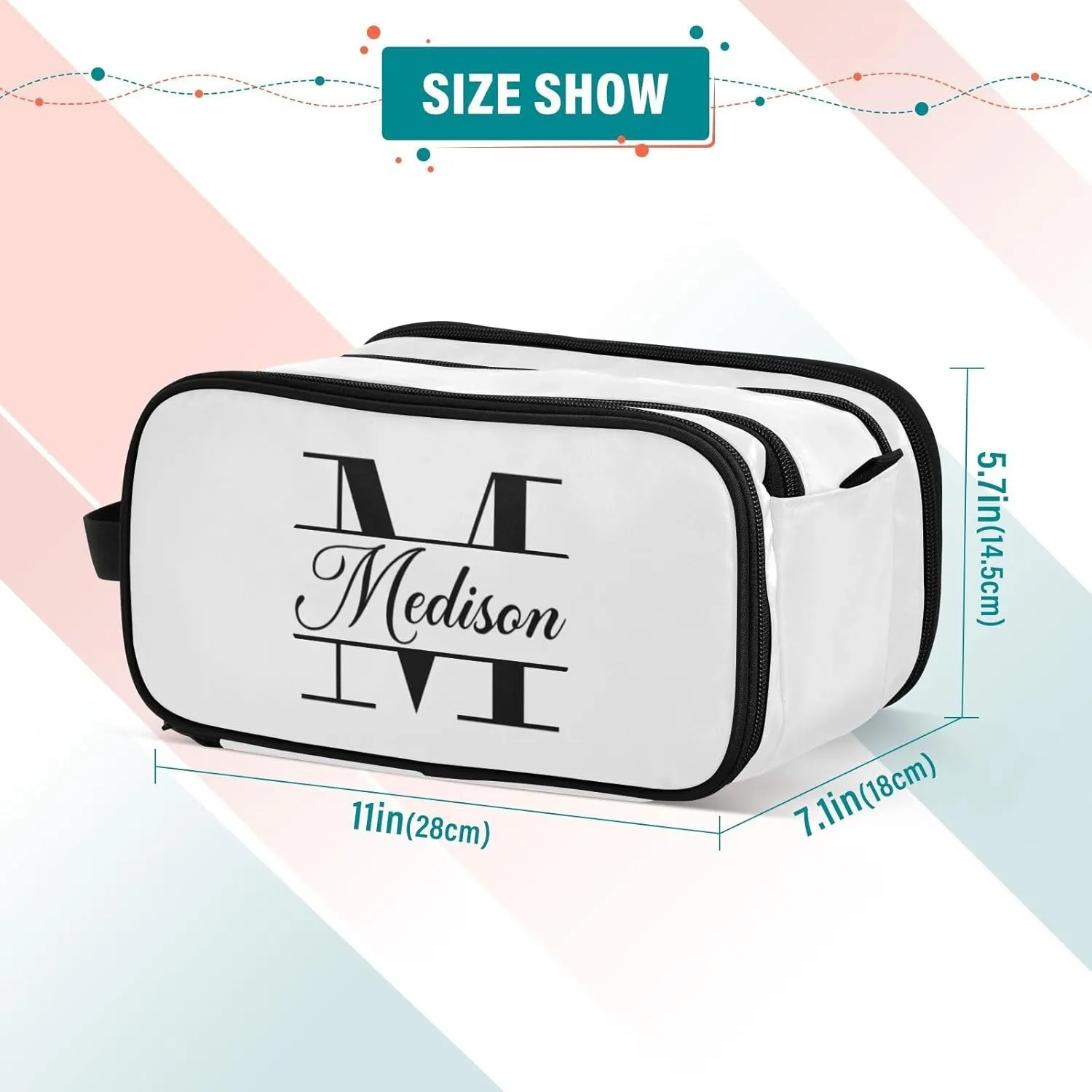 Sinestour White Custom Makeup Bag, Large Capacity Personalized Toiletry Bag Cosmetic Bag for Travel Shower Shaving Bag for Cosmetics Hotel Women