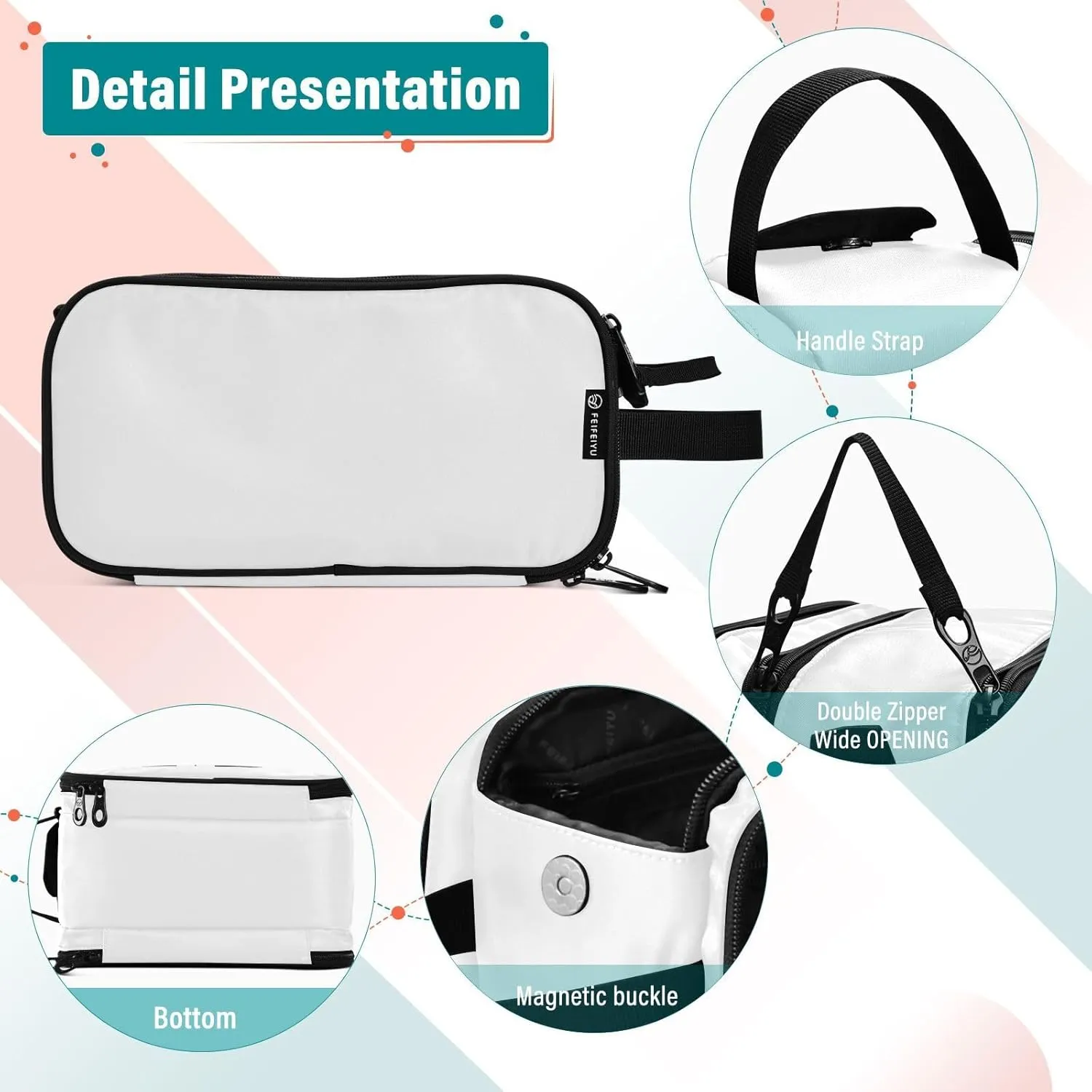 Sinestour White Custom Makeup Bag, Large Capacity Personalized Toiletry Bag Cosmetic Bag for Travel Shower Shaving Bag for Cosmetics Hotel Women