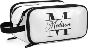 Sinestour White Custom Makeup Bag, Large Capacity Personalized Toiletry Bag Cosmetic Bag for Travel Shower Shaving Bag for Cosmetics Hotel Women