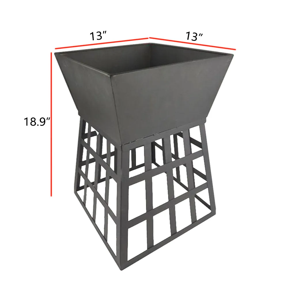 SKONYON Outdoor Fire Pit Wood Burning Portable and Detachable Design Square Multifunction 2 in 1 Charcoal Burner Fire Pit BBQ Grill