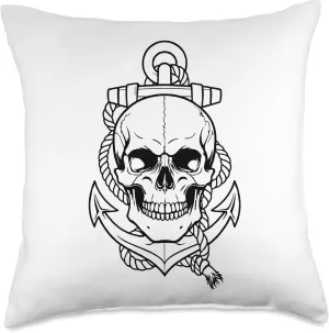 Skull anchor rope funny captain boaters Throw Pillow