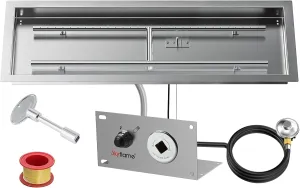 Skyflame 36 x 12 Inch Rectangular Fire Pit Pan Kit, Stainless Steel Drop-in Fire Pit Pan and Burner, Come with Spark Ignition and Propane Hose, Indoor/Outdoor Fire Table DIY Decorative
