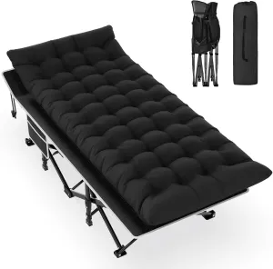 Slendor Camping Cot, Folding Camping Cots for Adults, Portable Sleeping Cot with Carry Bag, 1200D Double Layer Oxford, Camp Cot Bed for Guest Travel, Hiking, Support 500lbs, Black
