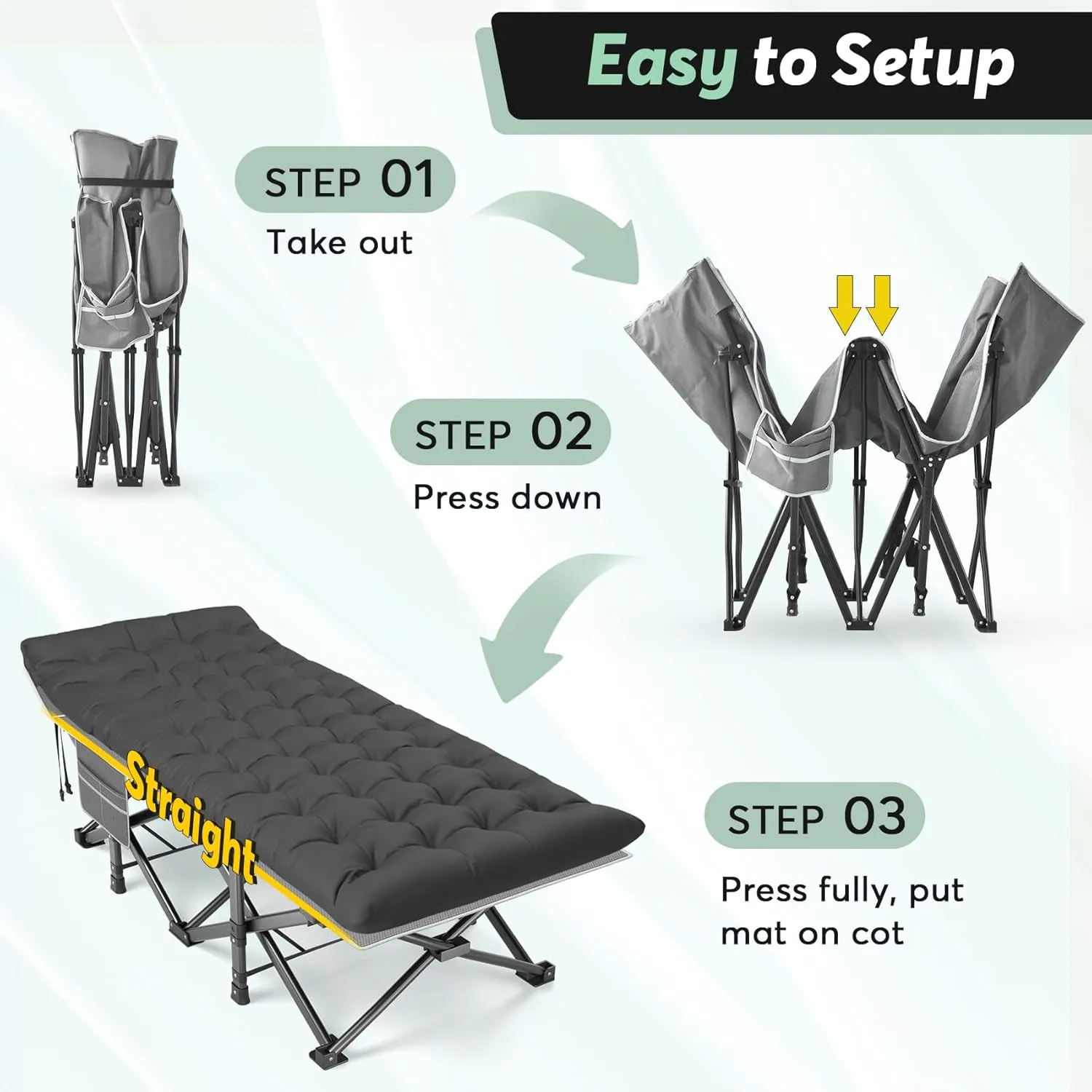 Slendor Oversized XXL Camping Cot, Folding Cot for Adults, 79" L x 32" W x 19" H Sleeping Bed with Mattress, Carry Bag, Camp Cot Bed for Travel, Guest, Support 500lbs