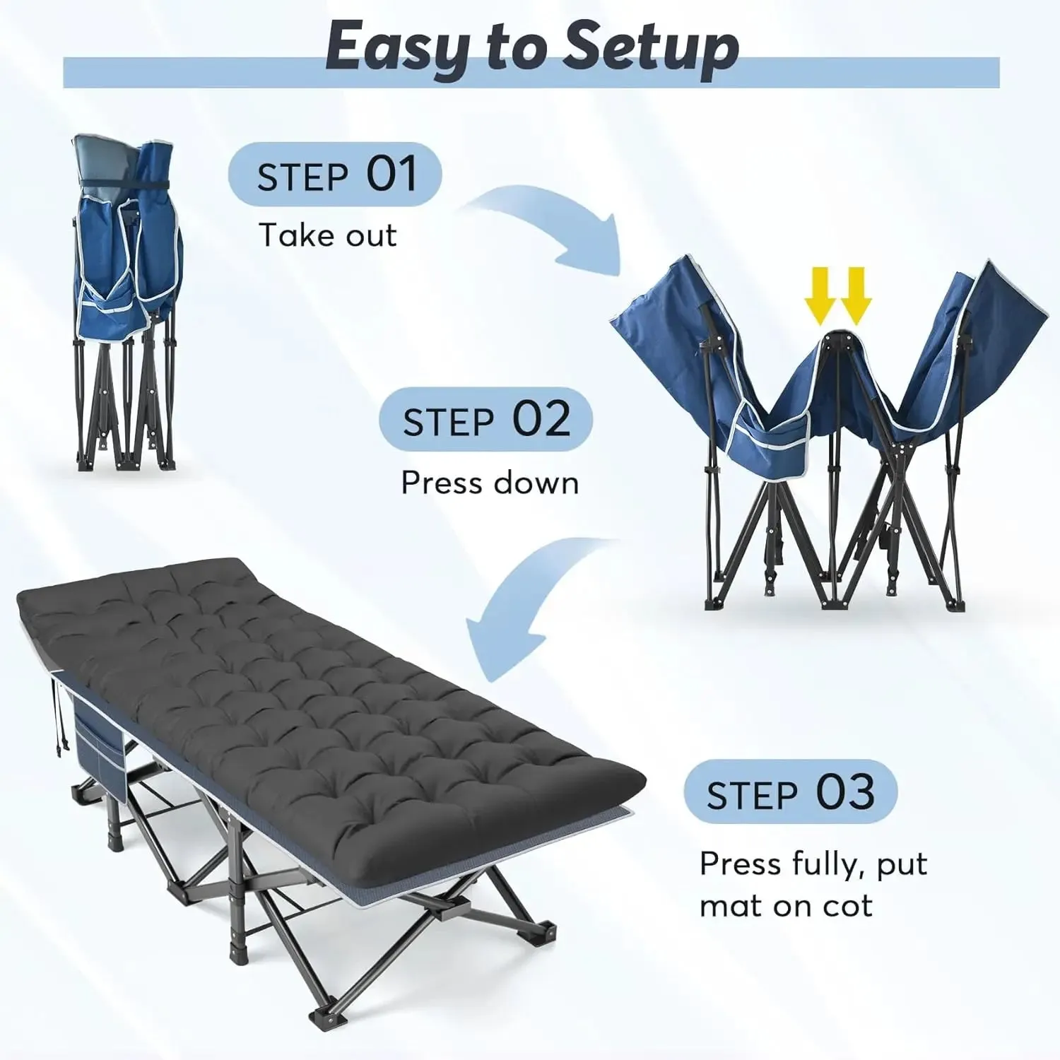 Slendor XXL Folding Camping Cot - Oversized 79" x 32" Camp Cot with Mattress and Carry Bag for Adults