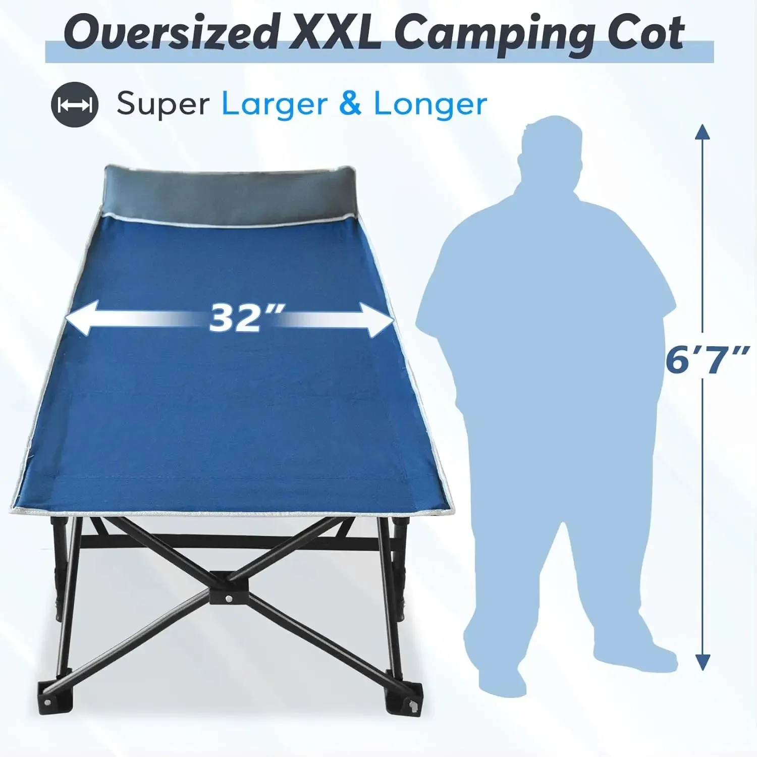 Slendor XXL Folding Camping Cot - Oversized 79" x 32" Camp Cot with Mattress and Carry Bag for Adults
