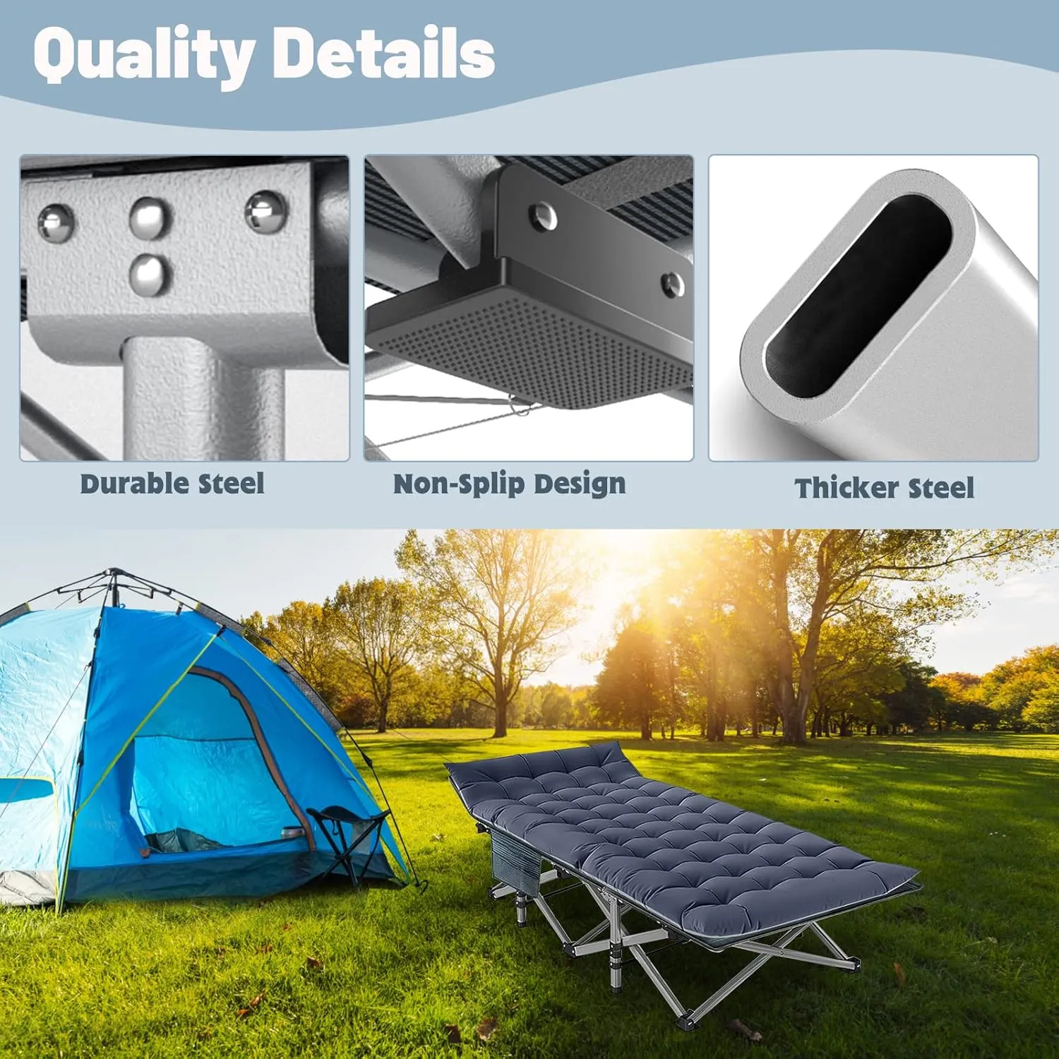 Slsy Folding Camping Cot for Adults with Mattress, Portable Sleeping Cots, Camp Bed with Carry Bag for Outdoor Travel, Beach, Hiking