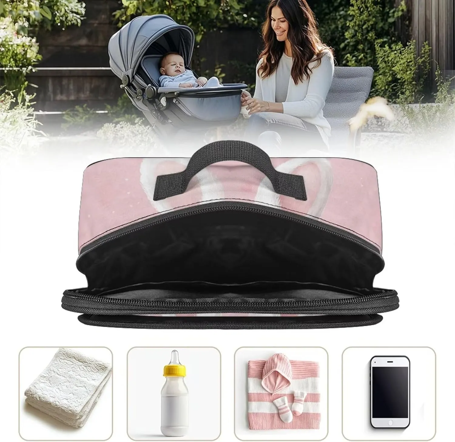 Small Diaper Bag Toddler Cute Mini Diaper Bag for Stroller Caddy Bag Organizer Storage Bin for Diapers Mommy Bag