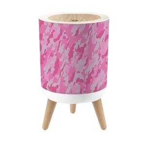 Small Trash Can with Lid Camouflage for Clothing Pink Camouflage Military Round Press Top Garbage Can with Legs Trash Bin Waste Basket for Kitchen Bedroom Bathroom 7L/1.8 Gallon