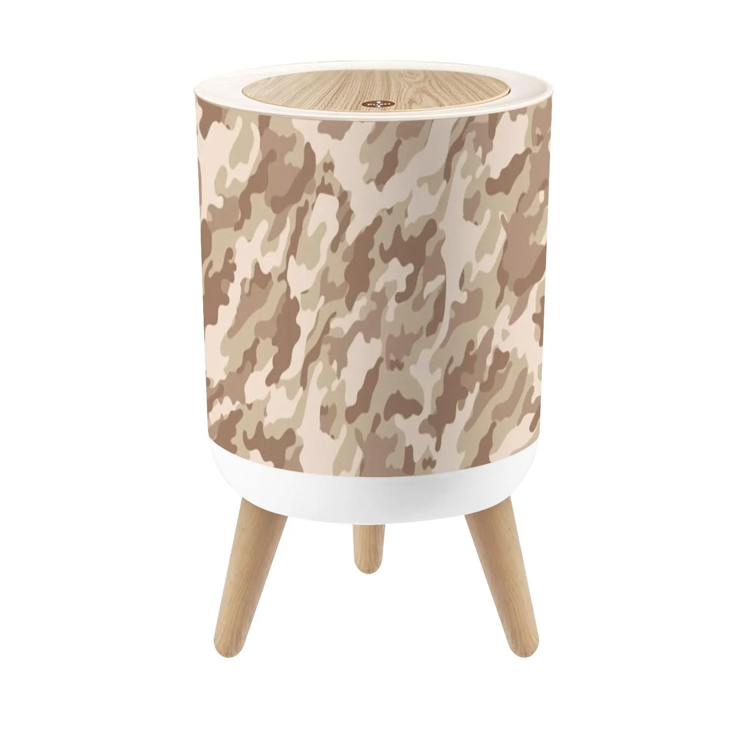 Small Trash Can with Lid Desert camouflage military pattern camouflage pattern for clothing Round Press Top Garbage Can with Legs Trash Bin Waste Basket for Kitchen Bedroom Bathroom 7L/1.8 Gallon