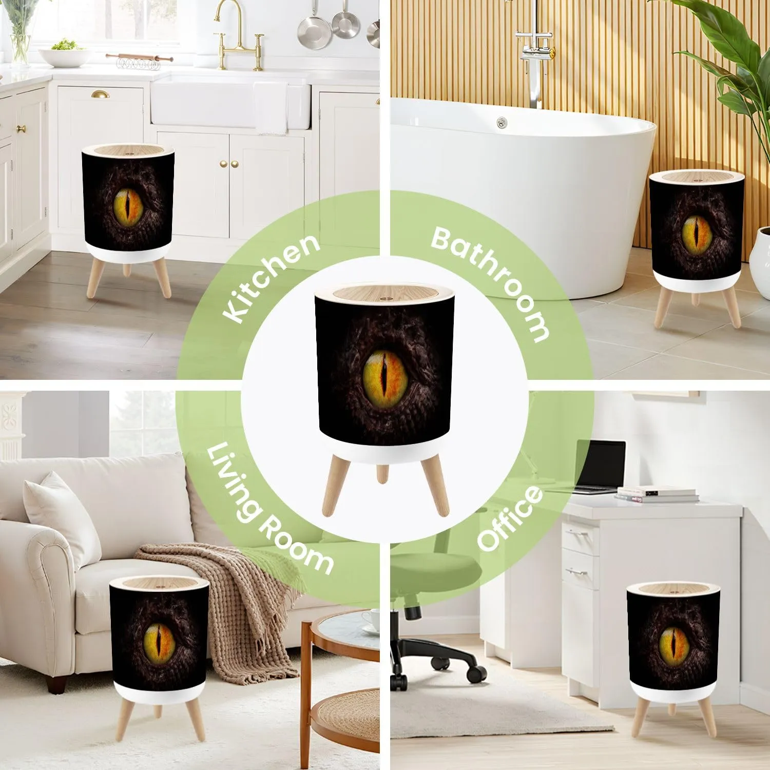 Small Trash Can with Lid Dragon Eye Close up Round Press Top Garbage Can with Legs Trash Bin Waste Basket for Kitchen Bedroom Bathroom 7L/1.8 Gallon