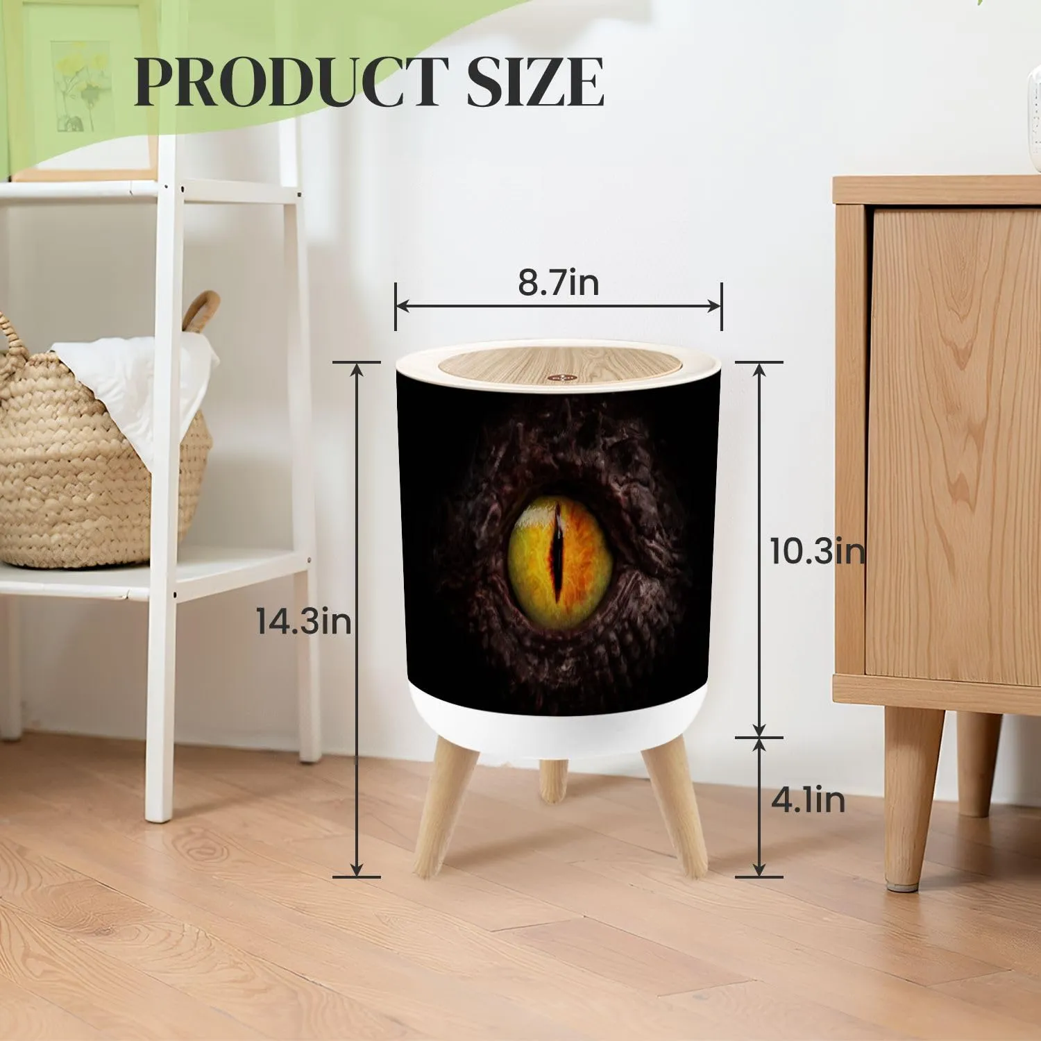 Small Trash Can with Lid Dragon Eye Close up Round Press Top Garbage Can with Legs Trash Bin Waste Basket for Kitchen Bedroom Bathroom 7L/1.8 Gallon