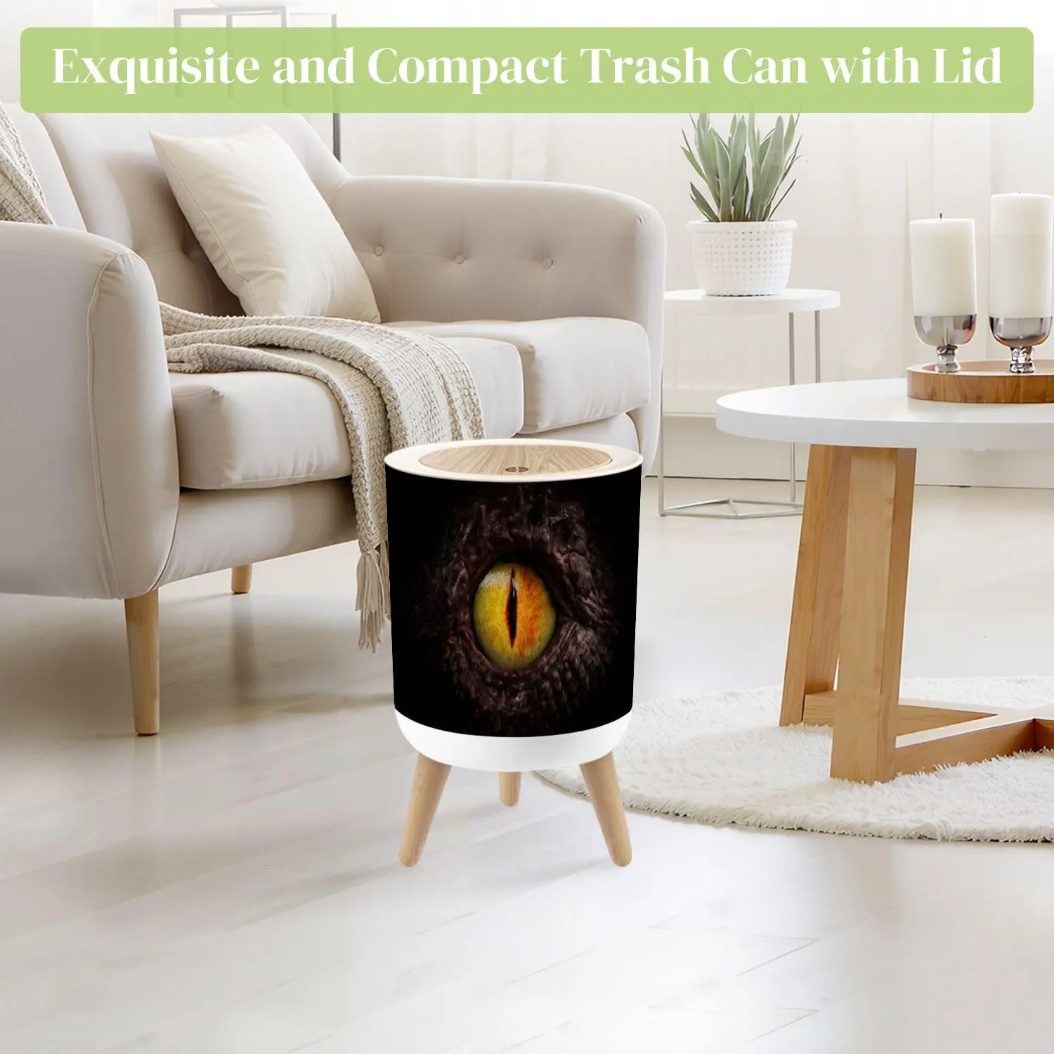 Small Trash Can with Lid Dragon Eye Close up Round Press Top Garbage Can with Legs Trash Bin Waste Basket for Kitchen Bedroom Bathroom 7L/1.8 Gallon