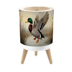 Small Trash Can with Lid Duck Hunting Wild Rustic Lovers Male Mallard Wetland Reeds Water Round Press Top Garbage Can with Legs Trash Bin Waste Basket for Kitchen Bedroom Bathroom 7L/1.8 Gallon