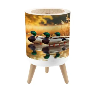 Small Trash Can with Lid Duck Hunting Wild Rustic Lovers Mallard Ducks Wetlands Golden Reed Round Press Top Garbage Can with Legs Trash Bin Waste Basket for Kitchen Bedroom Bathroom 7L/1.8 Gallon