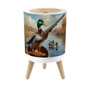 Small Trash Can with Lid Duck Hunting Wild Rustic Lovers Mallard Rifle Rowboat Serene Lake Round Press Top Garbage Can with Legs Trash Bin Waste Basket for Kitchen Bedroom Bathroom 7L/1.8 Gallon