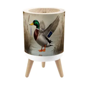 Small Trash Can with Lid Duck Hunting Wild Rustic Lovers Mallard Wetlands Reeds Water Round Press Top Garbage Can with Legs Trash Bin Waste Basket for Kitchen Bedroom Bathroom 7L/1.8 Gallon