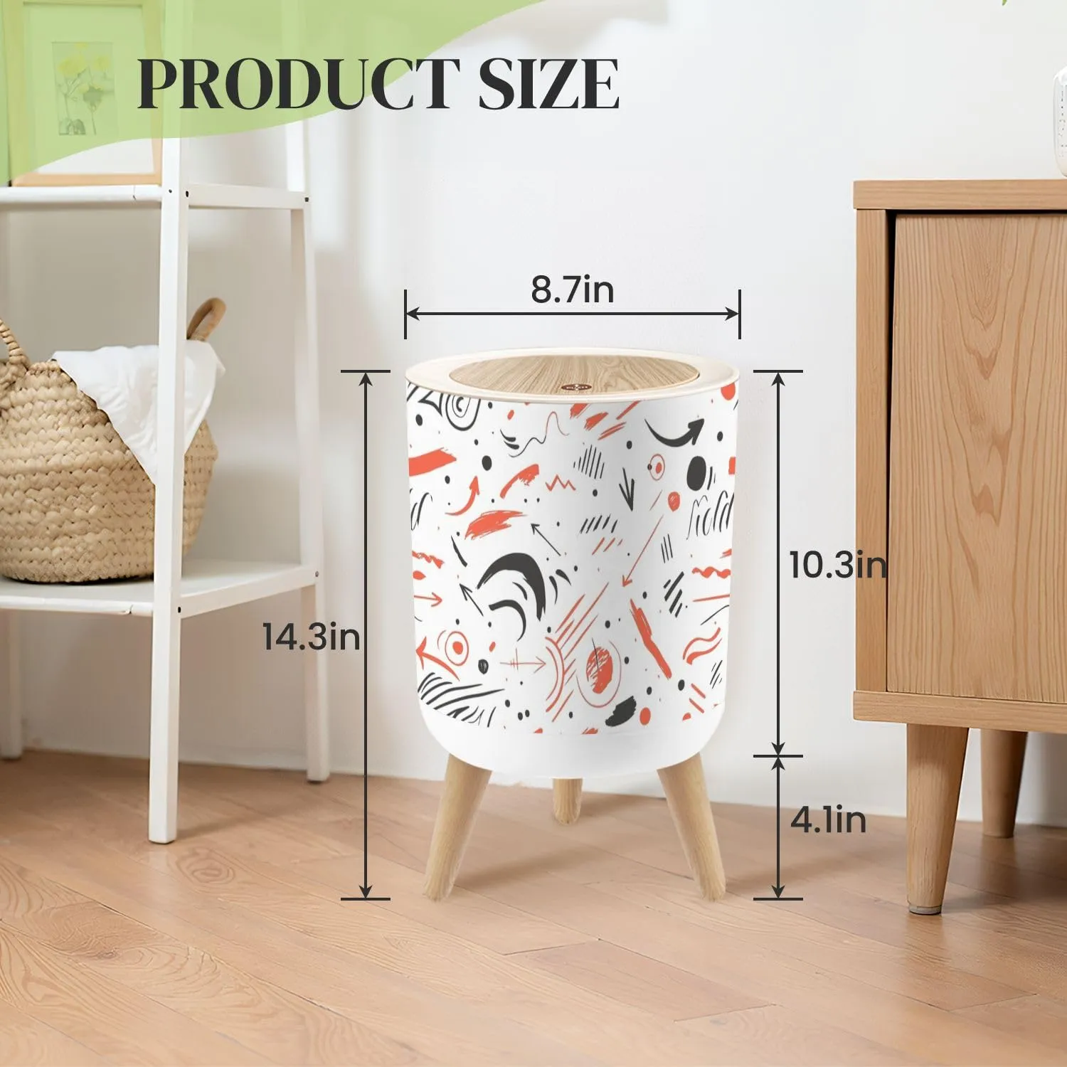 Small Trash Can with Lid Hand drawn doodle ink thinking plan Business seamless pattern Drawing Round Press Top Garbage Can with Legs Trash Bin Waste Basket for Kitchen Bedroom Bathroom 7L/1.8 Gallon