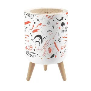 Small Trash Can with Lid Hand drawn doodle ink thinking plan Business seamless pattern Drawing Round Press Top Garbage Can with Legs Trash Bin Waste Basket for Kitchen Bedroom Bathroom 7L/1.8 Gallon