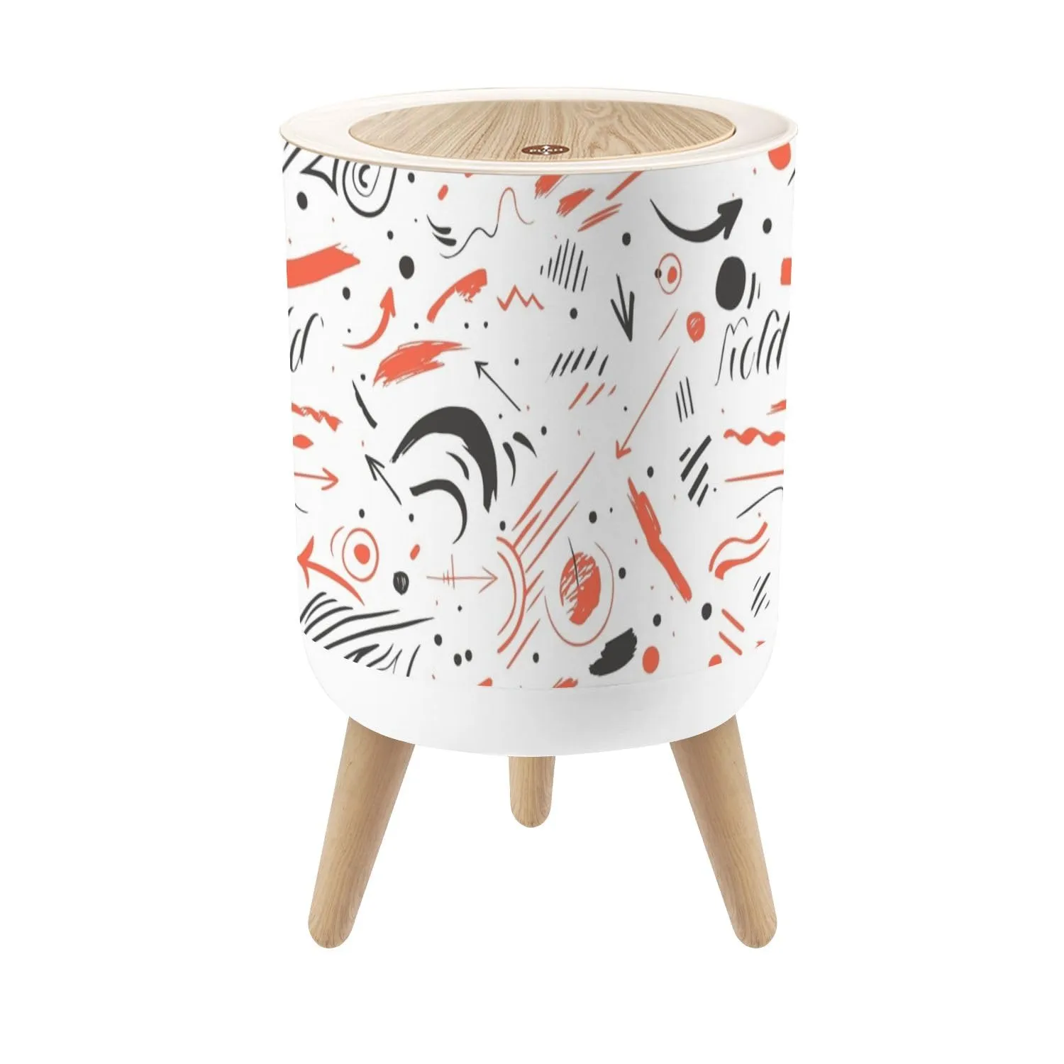 Small Trash Can with Lid Hand drawn doodle ink thinking plan Business seamless pattern Drawing Round Press Top Garbage Can with Legs Trash Bin Waste Basket for Kitchen Bedroom Bathroom 7L/1.8 Gallon