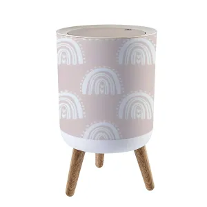 Small Trash Can with Lid Kids Hand Drawn Seamless with Pink Pastel Rainbows Summer for Baby Garbage Bin Wood Waste Bin Press Cover Round Wastebasket for Bathroom Bedroom Diaper Office Kitchen
