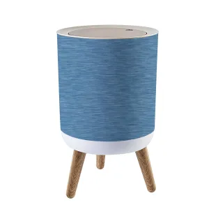 Small Trash Can with Lid Light blue denim marl seamless Jeans texture fabric textile cotton Garbage Bin Wood Waste Bin Press Cover Round Wastebasket for Bathroom Bedroom Diaper Office Kitchen