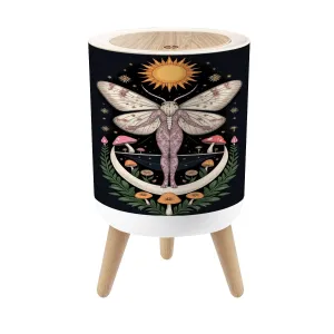 Small Trash Can with Lid Mystical Boho Moody Black Floral Aesthetic Vintage Hippie Celestial Round Press Top Garbage Can with Legs Trash Bin Waste Basket for Kitchen Bedroom Bathroom 7L/1.8 Gallon
