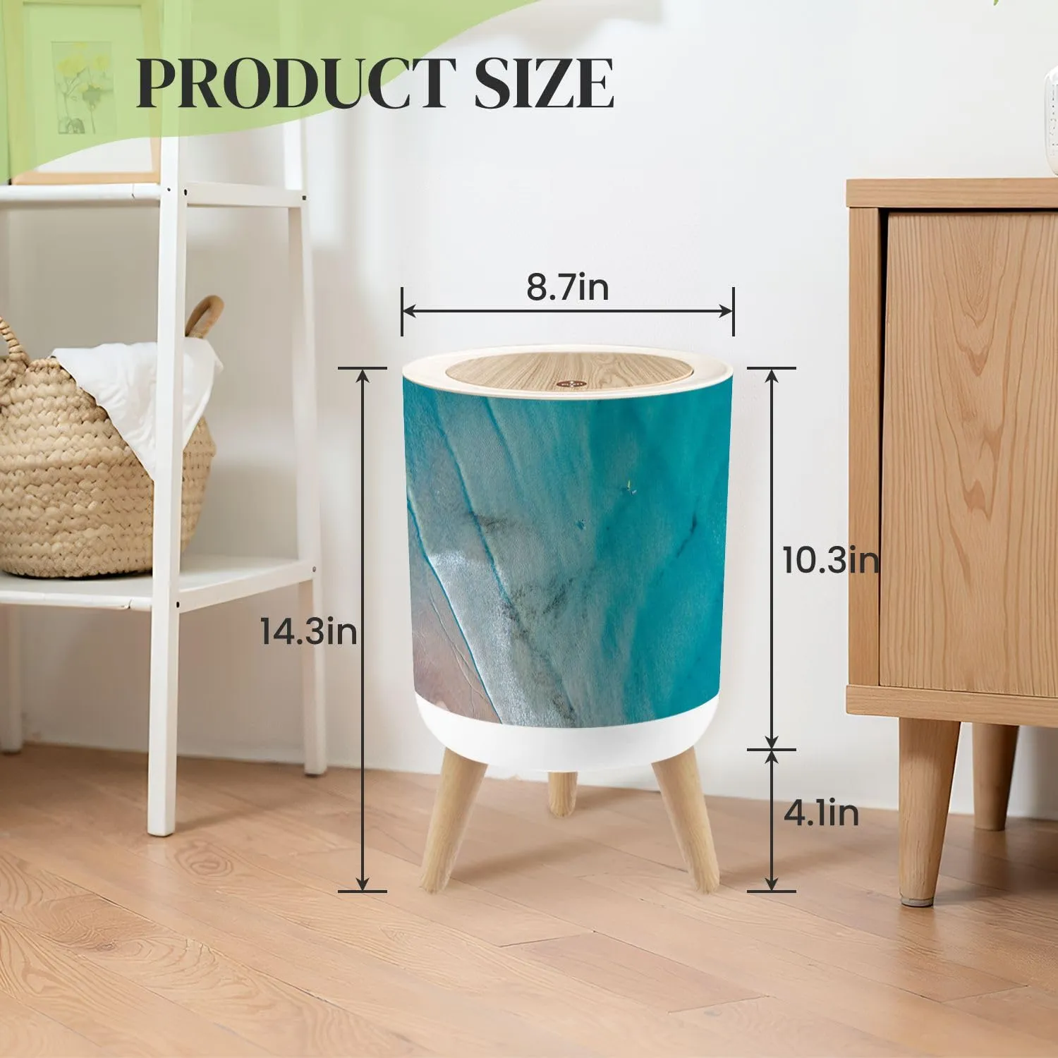 Small Trash Can with Lid Noosa Sunrise Scene Beautiful Sand Surfers Water Round Press Top Garbage Can with Legs Trash Bin Waste Basket for Kitchen Bedroom Bathroom 7L/1.8 Gallon