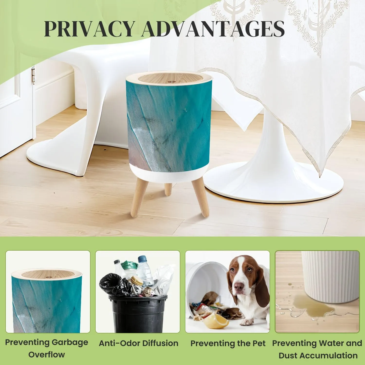 Small Trash Can with Lid Noosa Sunrise Scene Beautiful Sand Surfers Water Round Press Top Garbage Can with Legs Trash Bin Waste Basket for Kitchen Bedroom Bathroom 7L/1.8 Gallon