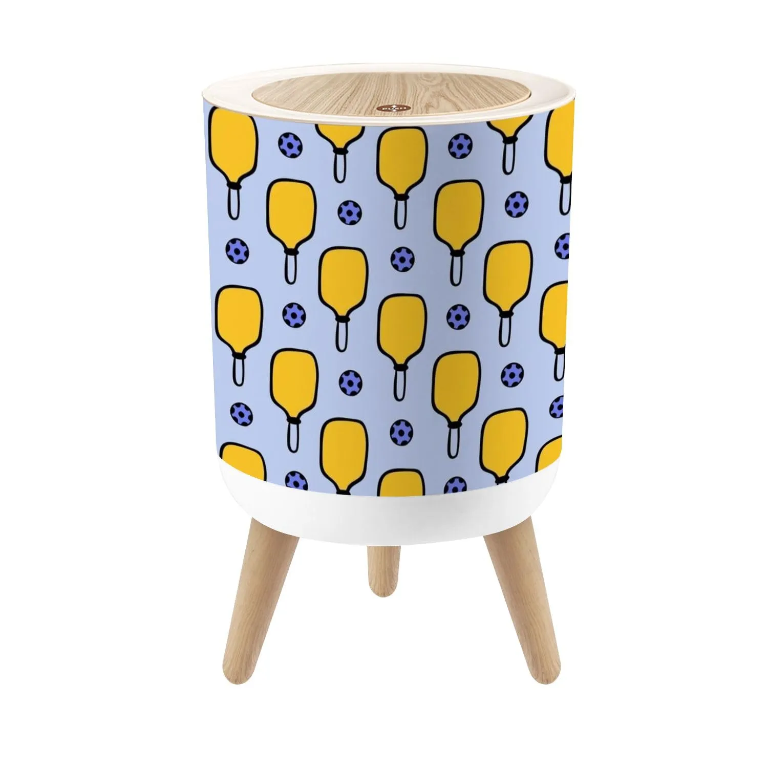 Small Trash Can with Lid pickleball balls paddle Sport seamless doodle paddle Design for print Round Press Top Garbage Can with Legs Trash Bin Waste Basket for Kitchen Bedroom Bathroom 7L/1.8 Gallon