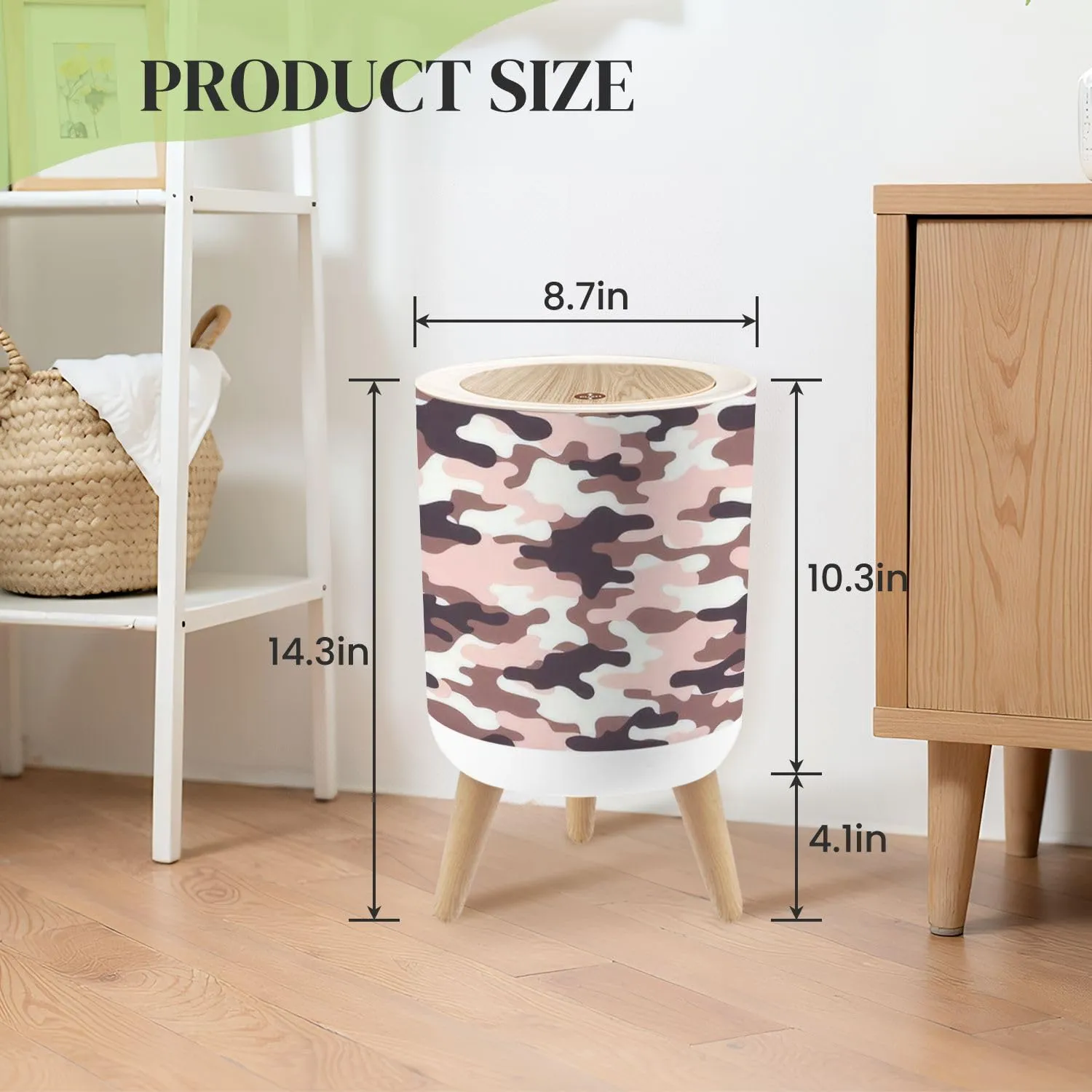 Small Trash Can with Lid pink military camouflage seamless print camouflage for clothing Round Press Top Garbage Can with Legs Trash Bin Waste Basket for Kitchen Bedroom Bathroom 7L/1.8 Gallon