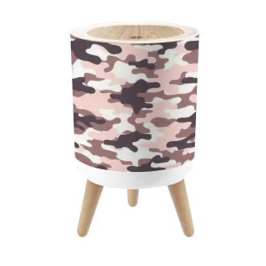 Small Trash Can with Lid pink military camouflage seamless print camouflage for clothing Round Press Top Garbage Can with Legs Trash Bin Waste Basket for Kitchen Bedroom Bathroom 7L/1.8 Gallon
