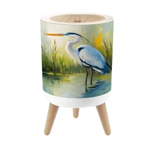 Small Trash Can with Lid Retro Waterfowl Trendy Eclectic Vintage Landscape Boho Oil Painting Round Press Top Garbage Can with Legs Trash Bin Waste Basket for Kitchen Bedroom Bathroom 7L/1.8 Gallon