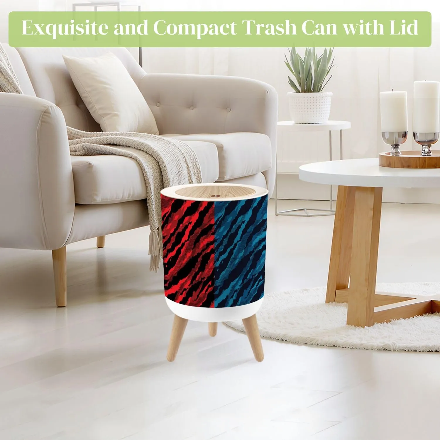Small Trash Can with Lid Seamless halftone camouflage abstract pattern Military Camouflage Round Press Top Garbage Can with Legs Trash Bin Waste Basket for Kitchen Bedroom Bathroom 7L/1.8 Gallon