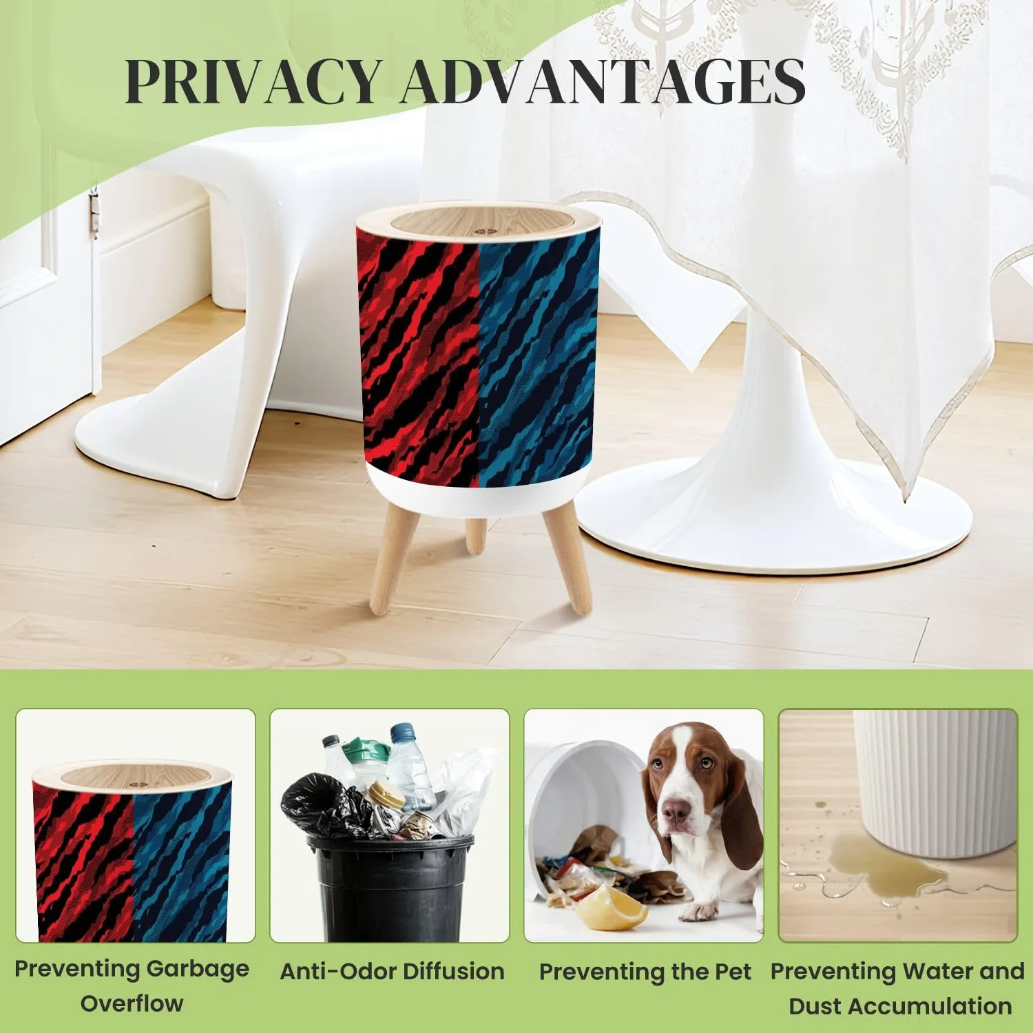 Small Trash Can with Lid Seamless halftone camouflage abstract pattern Military Camouflage Round Press Top Garbage Can with Legs Trash Bin Waste Basket for Kitchen Bedroom Bathroom 7L/1.8 Gallon