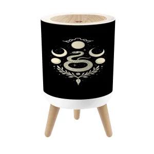 Small Trash Can with Lid Snake Gothic Black Cool Printed Full Moon Crescent Moons Stars Round Press Top Garbage Can with Legs Trash Bin Waste Basket for Kitchen Bedroom Bathroom 7L/1.8 Gallon