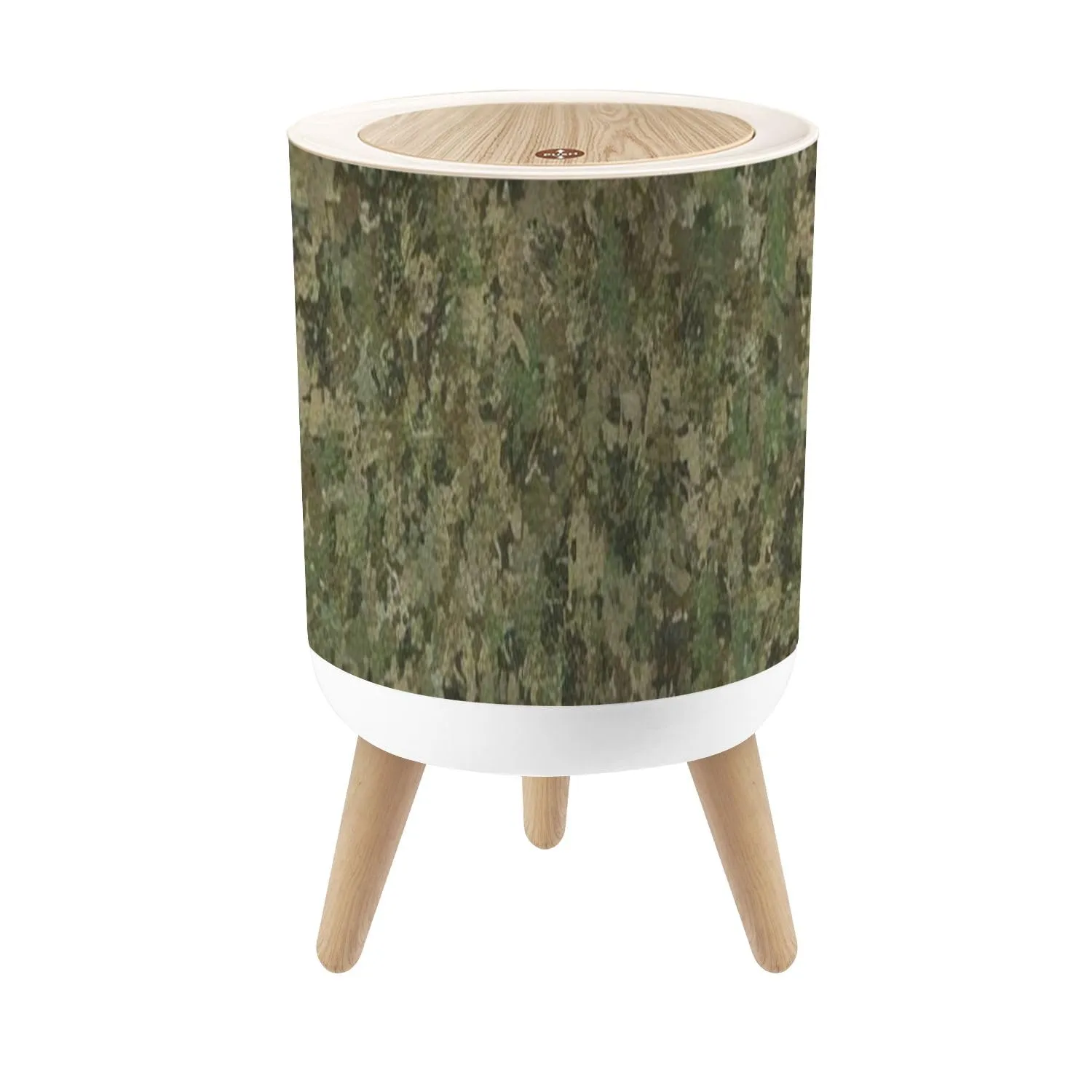 Small Trash Can with Lid Texture Military Camouflage Green Hunting Round Press Top Garbage Can with Legs Trash Bin Waste Basket for Kitchen Bedroom Bathroom 7L/1.8 Gallon