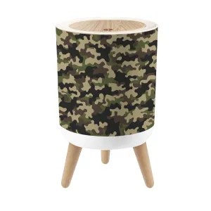 Small Trash Can with Lid Texture Military Camouflage Seamless Abstract Hunting Round Press Top Garbage Can with Legs Trash Bin Waste Basket for Kitchen Bedroom Bathroom 7L/1.8 Gallon