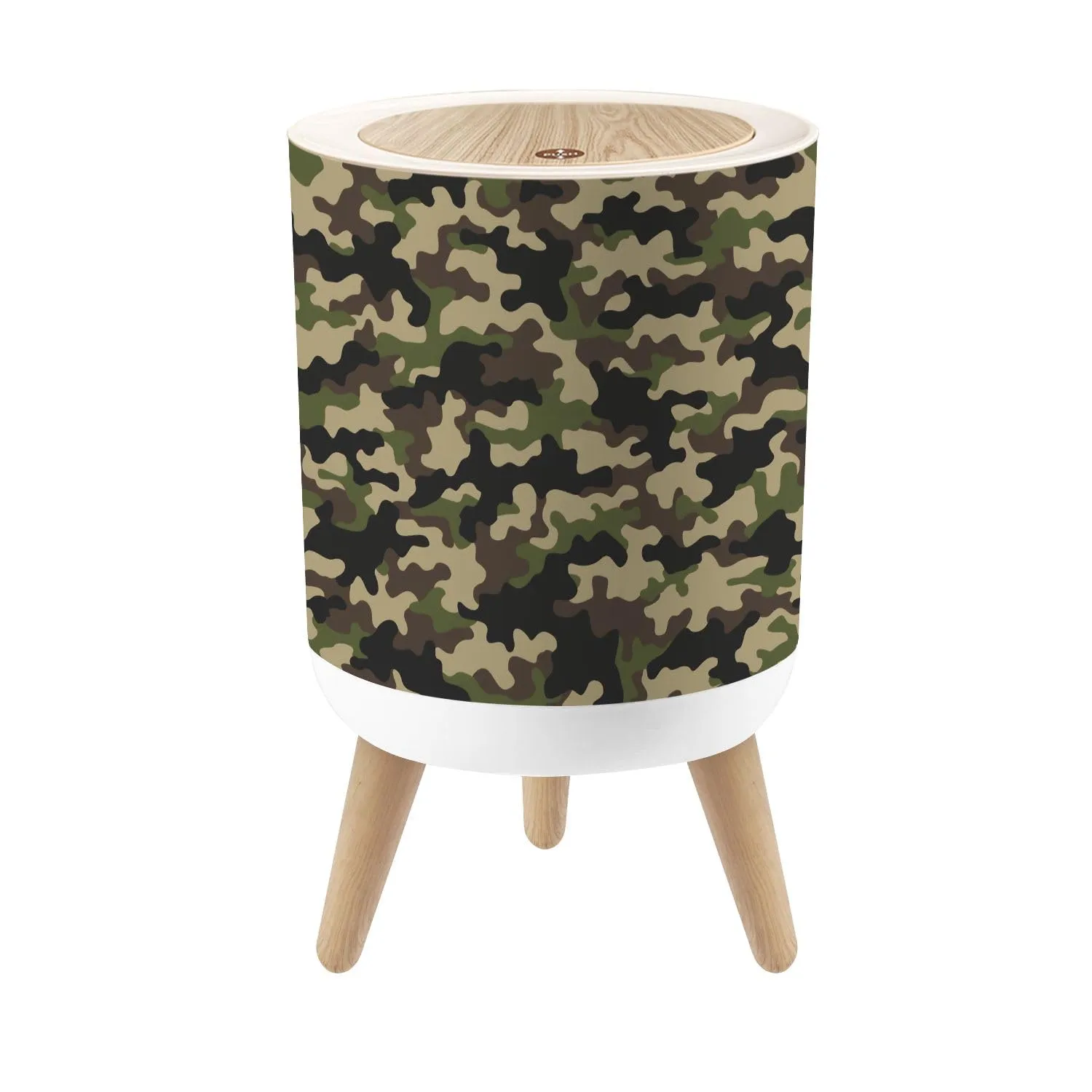 Small Trash Can with Lid Texture Military Camouflage Seamless Abstract Hunting Round Press Top Garbage Can with Legs Trash Bin Waste Basket for Kitchen Bedroom Bathroom 7L/1.8 Gallon
