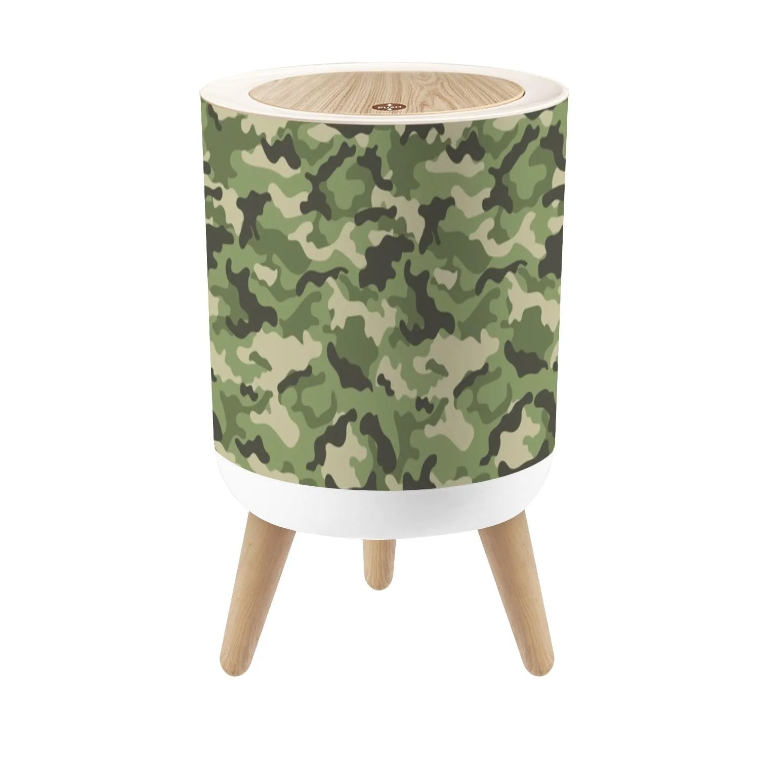 Small Trash Can with Lid Trendy camouflage military pattern camouflage pattern for clothing Round Press Top Garbage Can with Legs Trash Bin Waste Basket for Kitchen Bedroom Bathroom 7L/1.8 Gallon