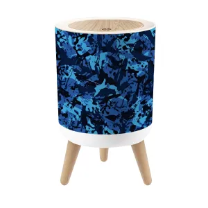 Small Trash Can with Lid Urban ultramarine camouflage modern military Grunge pattern Blue sea Round Press Top Garbage Can with Legs Trash Bin Waste Basket for Kitchen Bedroom Bathroom 7L/1.8 Gallon