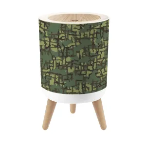 Small Trash Can with Lid Woodland camouflage seamless pattern incorporating tiny pixels Round Press Top Garbage Can with Legs Trash Bin Waste Basket for Kitchen Bedroom Bathroom 7L/1.8 Gallon