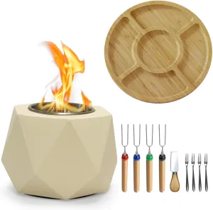 S'Mores Maker Fire Pit with 4 Extendable Roasting Sticks – Indoor & Outdoor Tabletop Fire Pit with Serving Tray, Concrete S'Mores Kit, Smokeless Gift for Patios & Parties